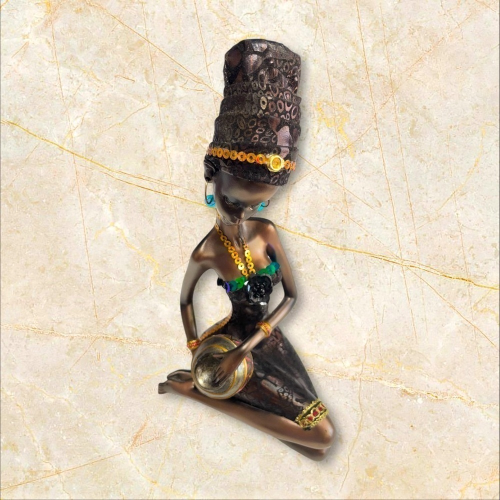African Woman Figurine Hand Painted Tribal Culture Sculpture 10.5" Decor - Picture 10 of 14